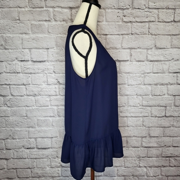 Lilly Pulitzer Gramercy blue sleeveless split v neckline ruffle hem top size M - Picture 5 of 11